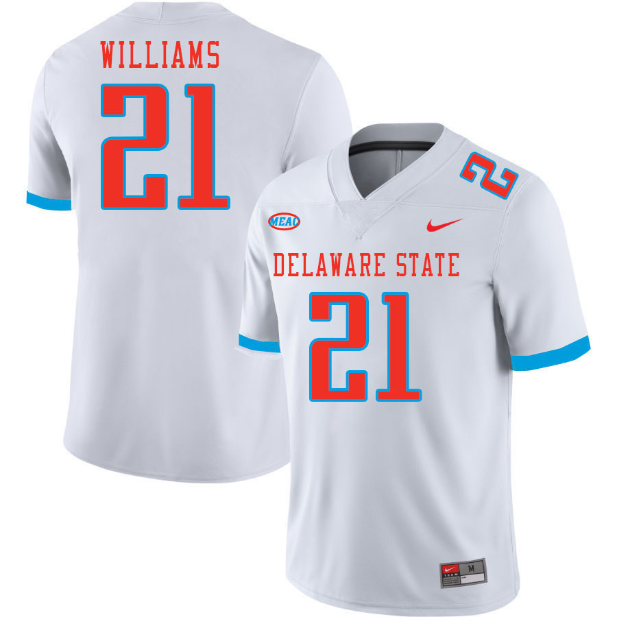 Men-Youth #21 Coleon Williams Delaware State Hornets 2023 College Football Jerseys Stitched-White